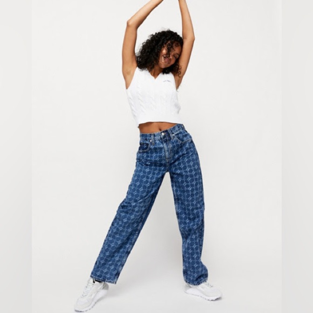 BDG Geometric Blue Straight Leg Jeans